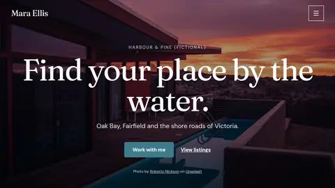 Thumbnail of the Coastal theme: Mara Ellis’s agent website, Find your place by the water.