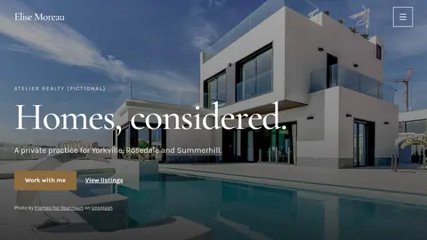 Thumbnail of the Editorial theme: Elise Moreau’s agent website, Homes, considered.