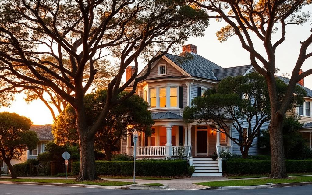 Family home on a tree-lined street