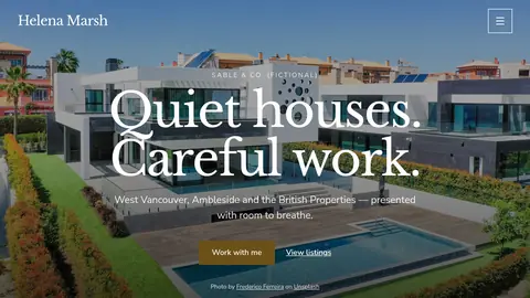 Thumbnail of the Luxe theme: Helena Marsh’s agent website, Quiet houses. Careful work.
