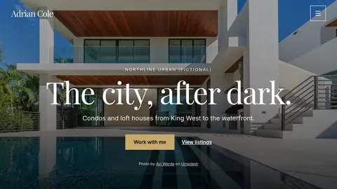 Thumbnail of the Noir theme: Adrian Cole’s agent website, The city, after dark.